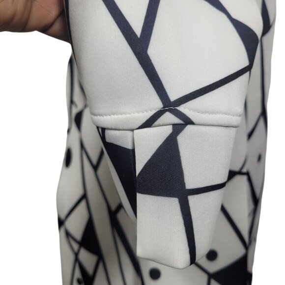 Women’s Black & White Geometric Print Dress Long Sleeve, Size M, Mod Retro Style - Picture 4 of 8